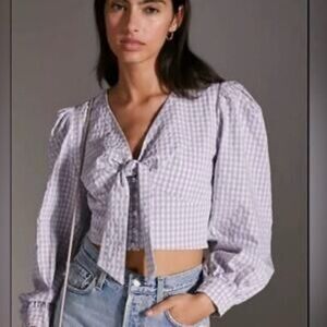 Anthropologie Maeve cropped gingham blouse